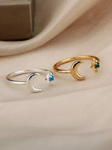 1pc Stylish Gold Plated Glow In The Dark Moon & Star Open Ring, Suitable For Women's Daily Wear, Jewelry Gift