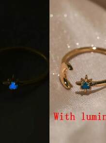 1pc Stylish Gold Plated Glow In The Dark Moon & Star Open Ring, Suitable For Women's Daily Wear, Jewelry Gift