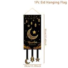 1pc Mubarak Flag, 39x95cm, Star & Moon Design, Decoration For Background Photo. - Black - View 3