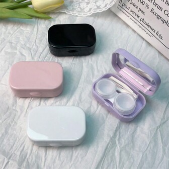 1 pieza Espejo portátil minimalista Estuche para lentes de contacto Colores caramelo Soporte para lentes de contacto para viajes y uso diario Maquillaje de Halloween