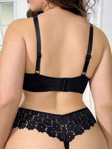 女性大尺碼超薄、性感、舒適的內衣褲套裝 - 黑色 - 查看 2