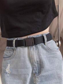 1pc Multicolor Unpunched Canvas Belt With Buckle, Unisex Korea Simple Style All-Match Belt Without Metal, Suitable For Daily Wear For Students With Ins Style. - Multicolor - View 6