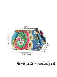 复古花卉图案零钱包，随机花卉图案时尚吻锁小包，女士可装口红和钥匙，刺绣布艺化妆包，复古化妆收纳包带吻锁（蓝色） - 藍色 - 查看 7