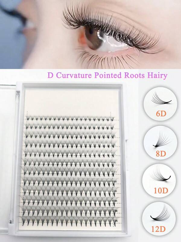 6D 8D 10D 12D  Large Tray Fans Pointy Sharp Slim Eyelashes Extensions 0.07MM C D Curl 8-15 MIX Tips Heat Bonded Volume Premade Fans Lashes Pre-Made Fanned Lashes Extension