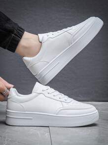 Fashionable Couple Style White Sneakers With Front Lace-Up Design For Casual, Student Skateboarding