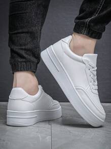 Fashionable Couple Style White Sneakers With Front Lace-Up Design For Casual, Student Skateboarding