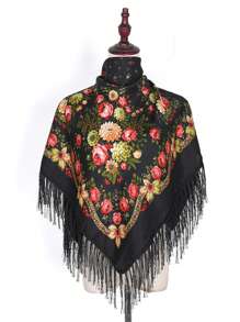 43.3"*43.3" 女士印花牡丹花披肩，红色、黑色和多色，复古传统风格，时尚、温暖、优雅，是秋冬季波西米亚风送给妈妈的完美礼物 - 彩色 - 查看 18