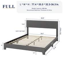 Allewie Full/Queen/King Size Bed Frame With Adjustable Headboard, Platform Bed With Wood Slats, Heavy Duty Mattress Foundation, No Box Spring Needed, Noise-Free, Easy Assembly * Bed Frame Queen Queen Bed Frame Bed Frame Full Full Size Bed Frame King Size Bed Frame Twin Bed Frame Room Decor Home Decor Christmas Decor Bedroom Decor Valentine Day Decor Storage Living Room Decor Furniture House Decor - 深灰色 - 查看 8
