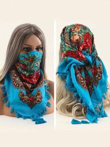 女士印花傳統頭巾圍巾,冬季多功能保暖防塵口罩頸圍,女士日常頭巾博霍風格