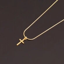 1件不锈钢十字架吊坠项链，女士金色精致链条项链，女士首饰 - Cross - 查看 4