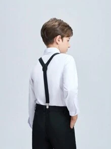 男孩黑色吊帶紳士套裝四件套,包括褲子、襯衫、吊帶和領結 - 黑色 - 查看 2