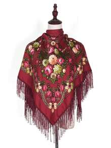 43.3"*43.3" 女士印花牡丹花披肩，红色、黑色和多色，复古传统风格，时尚、温暖、优雅，是秋冬季波西米亚风送给妈妈的完美礼物 - 彩色 - 查看 25