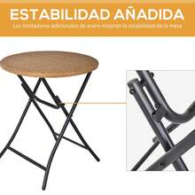Outsunny Conjunto de Mesa y 2 Sillas Plegables de Ratán para Jardín Terraza Exterior Estructura de Acero Φ60x71 cm y 46x56x83 cm Madera Natural - Camel - Ver 5