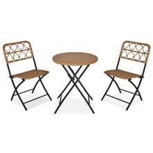 Outsunny Conjunto de Mesa y 2 Sillas Plegables de Ratán para Jardín Terraza Exterior Estructura de Acero Φ60x71 cm y 46x56x83 cm Madera Natural - Camel - Ver 2