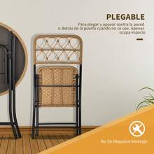 Outsunny Conjunto de Mesa y 2 Sillas Plegables de Ratán para Jardín Terraza Exterior Estructura de Acero Φ60x71 cm y 46x56x83 cm Madera Natural - Camel - Ver 7