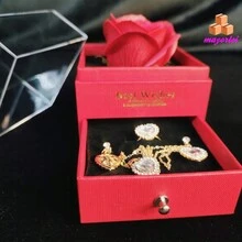 Eternal Flower Jewelry Box, Acrylic Gift Box With Single Rose INCLUDES GIFT BAG, A CARD NECKLACE EARRINGS AND RING, Rose Flower Gift Box, Eternal Soap Flower Jewelry Box,. Personalized Gifts For Women, Portable Small Travel Jewelry Organizer With Birth Flower And Name, Bridesmaid Gifts, Wedding Gifts, Birthday Anniversary Gifts For Mom Wife Girls - 紅色 - 查看 3