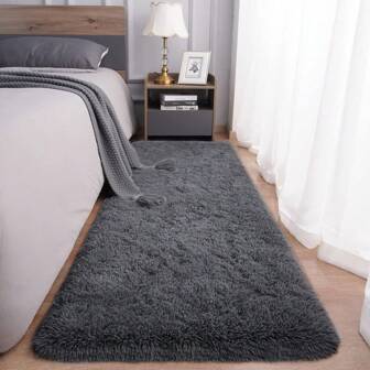 1pc Deep Grey, Long Fluffy Anti-Slip Carpet Suitable For Modern Minimalist Home Decor Style, For Bedroom, Study, Hallway And So On. Grey/White High-Grade Grey Series, Camel Warm Series, Festive Red/Maroon Series, Lake Blue/Navy Blue/Jewelry Blue Plain Series, Fresh Green Plain Series Carpets.