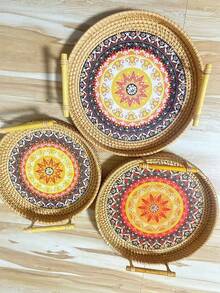 1pc Handmade Woven Wicker Basket, Perfect For Dinner Party, Home Storage, Heat-Resistant Triangle Pad, Ideal For Kitchen Supplies - Multicolor - View 10