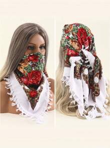 女士印花傳統頭巾圍巾,冬季多功能保暖防塵口罩頸圍,女士日常頭巾博霍風格