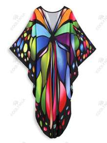Butterfly Prints Caftan House Dress Outfits - Multicolor - View 10