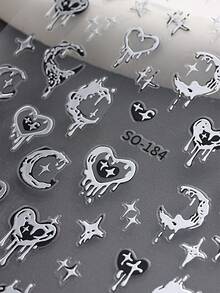 3入組黑金、黑銀、粉金蝴蝶愛心美甲貼紙,自粘美甲貼花月星愛心圖案美甲裝飾女性diy美甲配件有機玻璃美甲工具包 - 彩色 - 查看 10