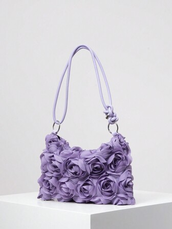 Elegant Rose Floral Pattern Shoulder Bag, For Wedding Party, Dinner, With Metal Circle Buckle Clutch Wallet, Soft And Sweet Women's Wallet, Valentine's Day Gift For Her, Bride's Bag (Random Pattern)