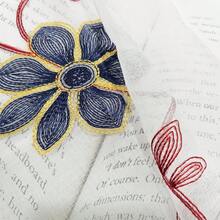 2 piezas de cortina Voile semitransparente con bordados florales. Cortinas frescas y ligeras de 137 * 230 cm - Azul - Ver 3