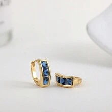 1pair Lady's Gold-Tone Rhinestone Decor Diamond Shaped Stud Earrings & Hoop Earrings - Earrings - View 9