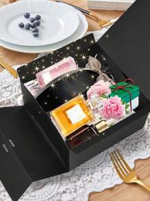 2pcs Square Gift Boxes With Lid For Packaging Gifts, Weddings, Birthdays, Festivals, Etc., - Black - View 2