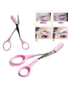 1支附有梳子的眉毛修剪剪刀,可修剪眉毛,修眉剪,修飾剪,專業精密修眉剪剪刀,附梳子和防滑手指握把 - 粉色 - 查看 4