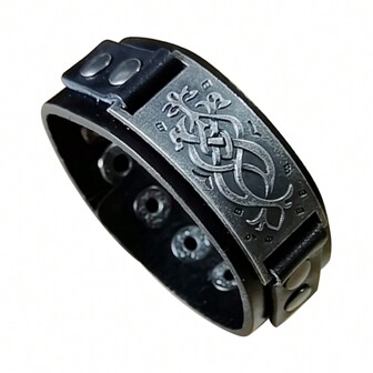 Dara Celtic Knot Bracelet - Viking Bracelet With Vintage Totem - Metal Leather Bracelet Adjustable