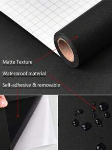 1 Roll Black Matte Self-Adhesive Wallpaper, Removable Vinyl Film, Suitable For Decorating Desktops, Walls, Furniture, Countertops, Cabinets - Black - View 2