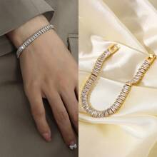 Western Style 1pc Glamorous Luxury Cubic Zirconia Square Chain Bracelet For Women Fashion Copper Jewelry Valentine's Day Chinese New Year,Mom,Mother,Mother's Day,Gift