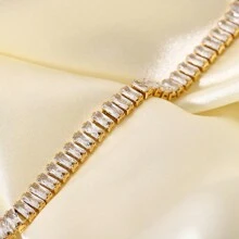 Western Style 1pc Glamorous Luxury Cubic Zirconia Square Chain Bracelet For Women Fashion Copper Jewelry Valentine's Day Chinese New Year,Mom,Mother,Mother's Day,Gift