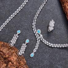 4 cái/bộ Hình giọt nước Màu ngọc lam Xanh Khối Zirconia  Dây chuyền , Hoa tai , Vòng tay & Mở Nhẫn Đối với Của phụ nữ Buổi tiệc , , Của phụ nữ Qủa tặng - bộ 4 món - Xem 10