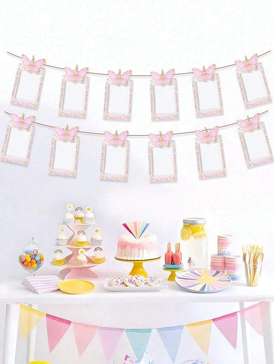 Bộ 1 thiệp giấy hình bướm hồng tự làm, thích hợp để trưng bày ảnh 4" và 6", trang trí phòng sinh nhật, đám cưới, tiệc sinh nhật theo chủ đề màu hồng, khung ảnh, băng rôn. Bao gồm kẹp, dây, băng dính hai mặt. - Hồng - Xem 1