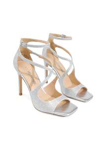 Women High Heeled Sandals Cross Strappy Sexy Stilettos Square Toe Ankle Strap Sandals For Prom, Party, Wedding - BẠC-LẤP LÁNH - Xem 5