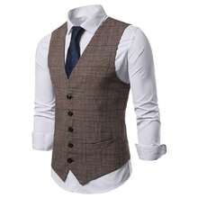Chaleco Traje Vintage Con Cuello En V Perder Para Hombre Adecuado para fiestas, bodas y rodajes de películas. - Café integral - Ver 4