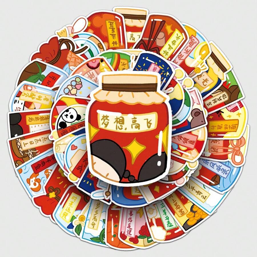 50入組好運卡通福袋設計diy貼紙,適用於手機殼、平板電腦裝飾 - 彩色 - 查看 1