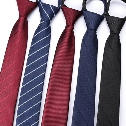 1pc Men's Business Zipper Tie, Classic Pre-Tie Adjustable Stripe Ties, Ideal Choice For Gifts Casual Men Necktie
