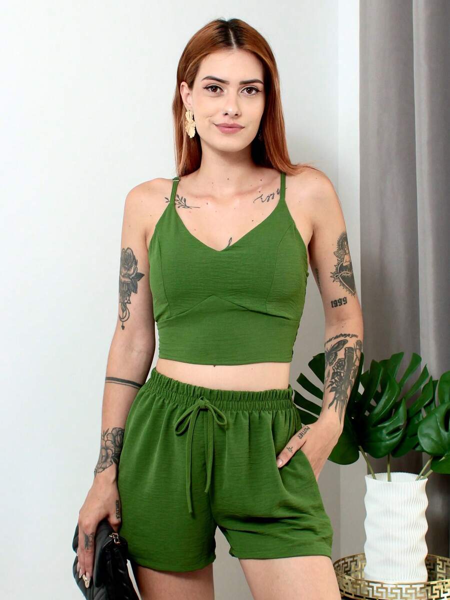 Women Two-Piece Outfits - 苔蘚綠 - 查看 1