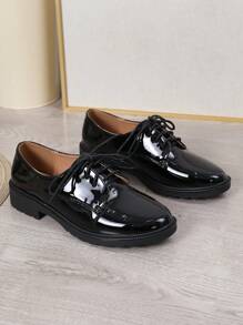 Zapatos Oxford para Mujeres, Zapatos Planos Preppy con Cordones, Zapatos Negro de Estilo Inglés en Talla Grande para Mujeres en Primavera