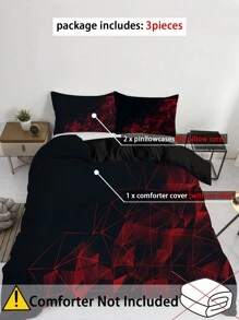 3入組幾何圖案床單套裝,柔軟舒適的被罩套,適用於臥室、客房(1件被罩+2件枕頭套,不帶芯) - 黑紅色 - 查看 3