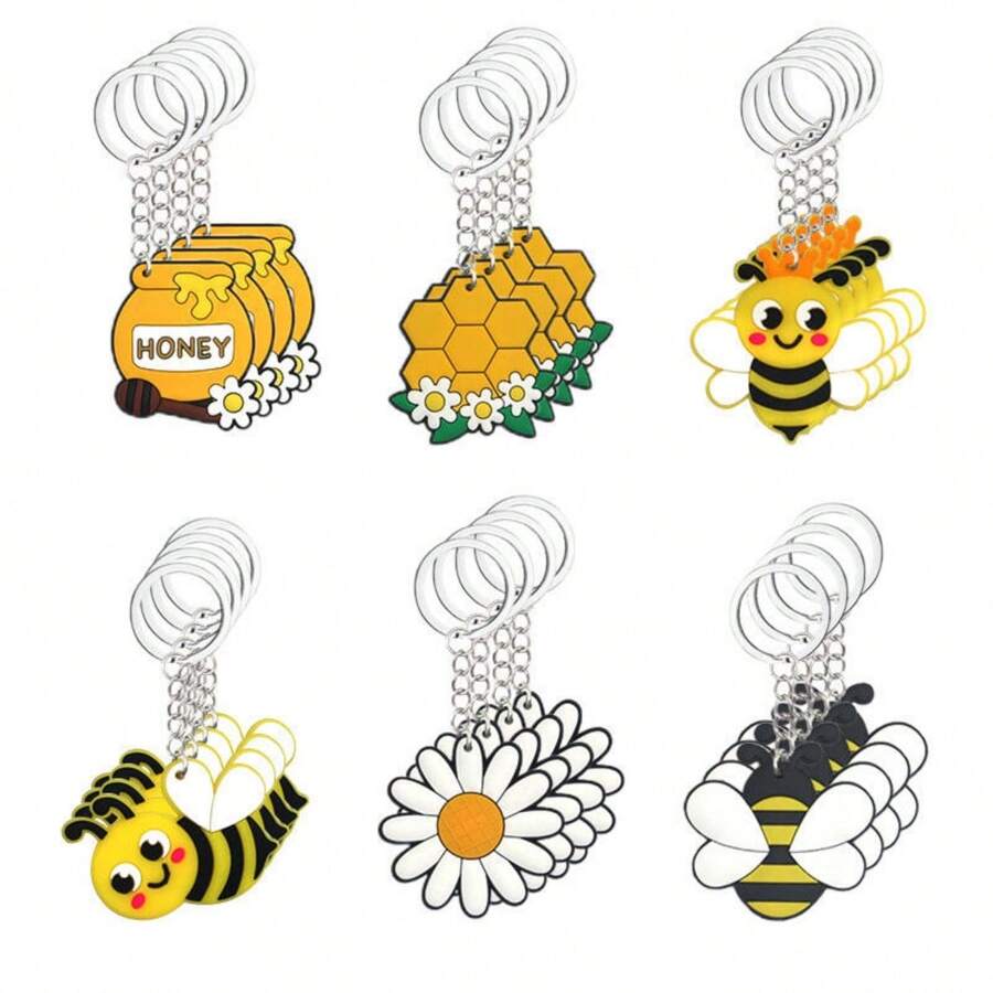 1pc/6pcs/12pcs/24pcs Cute Cartoon Bee Pendant, Bee Keychain, Creative Gift For Men And Women Car Accessories Bag Charm School Goth Y2k