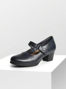 Women's Chunky Low Block Closed Toe Heels Round Toe Mary Janes Pumps Elegant Comfortable Classic Dress Work Shoes - 藏蓝色 - 查看 5