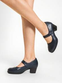 Women's Chunky Low Block Closed Toe Heels Round Toe Mary Janes Pumps Elegant Comfortable Classic Dress Work Shoes - 藏蓝色 - 查看 7