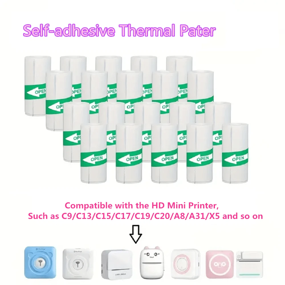 400 Rolls Per Caron Mini Printer Paper, Self Adhesive Thermal Paper Printable Sticker Paper For Pocket Thermal Printer,Wireless Bluetooth Study Notes Photo Inkless Printer - White - View 1