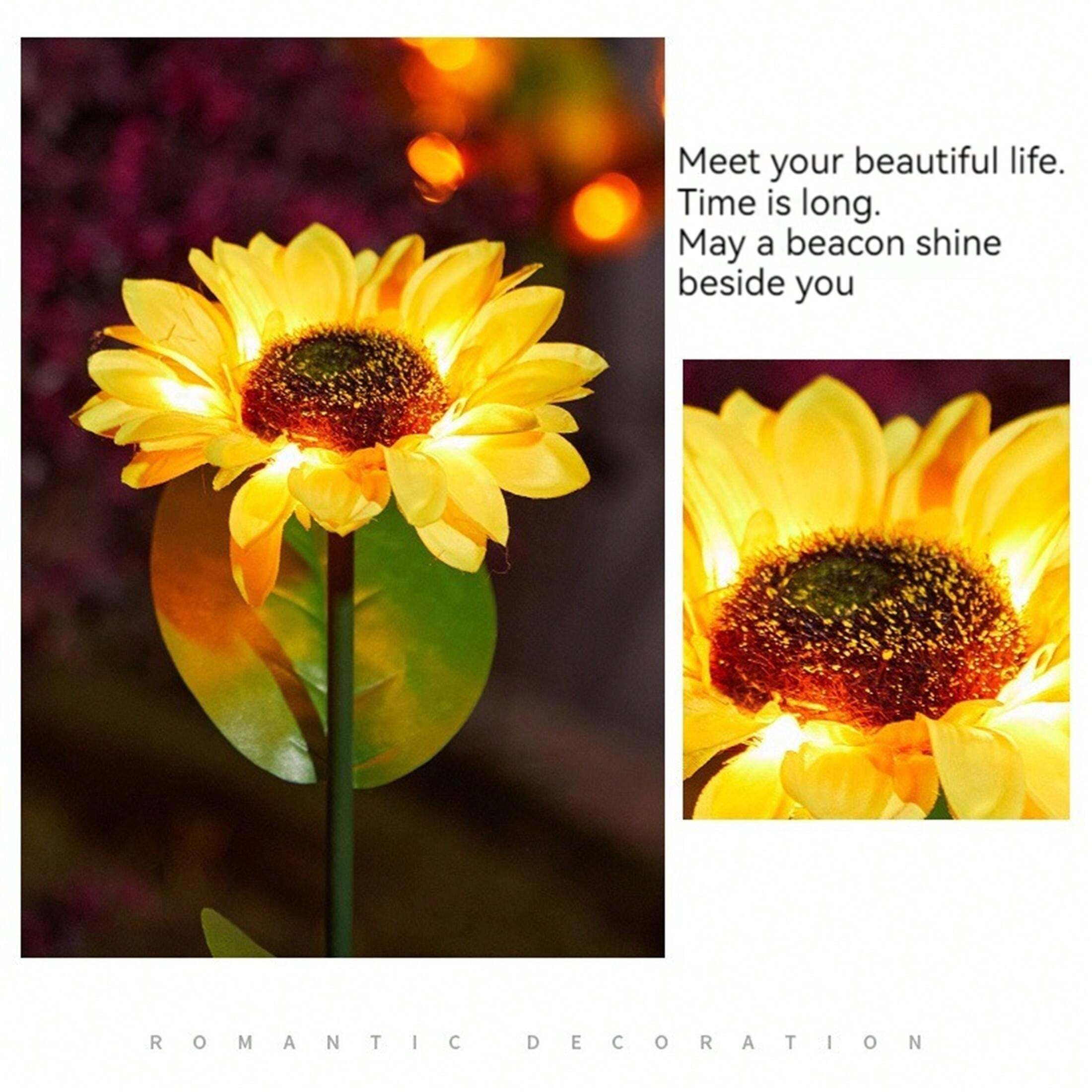 1pc 0.45w Solar Powered Led Sunflower Design Lamp With Ground Plug ...