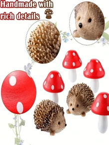 6 Tượng Thú Nhím Nhỏ & Nấm Ngoài Trời Trong Vườn, Đồ Trang Trí Sân Vườn, Chậu Cây Trang Trí Thủ Công, Làm Đẹp Tiểu Cảnh Khu Vườn Của Bạn! - Nhiều màu - Xem 2