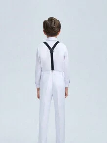 年輕男孩白色吊帶紳士套裝四件套,包括褲子、襯衫、吊帶和領帶 - 白色 - 查看 2